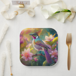 Assiettes En Carton Geai arc-en-ciel à crête orange, oiseau de fantais