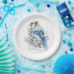 Assiettes En Carton Geai bleu aquarelle Baies bleues Art de campagne