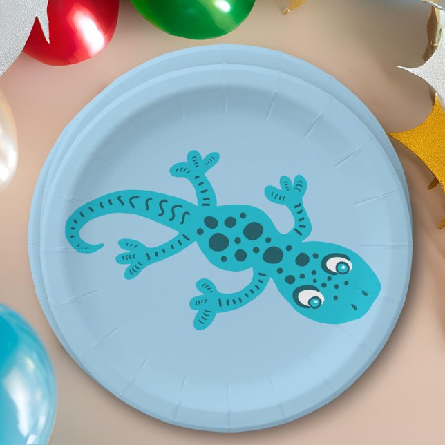 Assiettes En Carton Gecko Lizard Blue Anniversaire de enfant Party  (Créateur téléchargé)