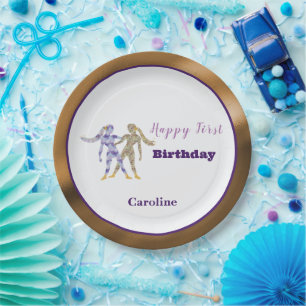 Assiettes En Carton Gemini 1er Anniversaire Or et Violet Artistique