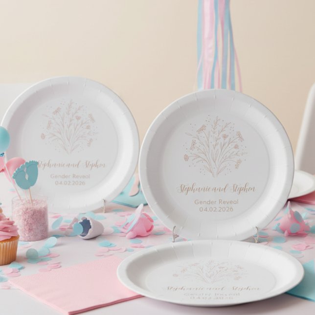 Assiettes En Carton Gender Reveal Paper Plate - Boho Floral (Gender reveal party paper plates)