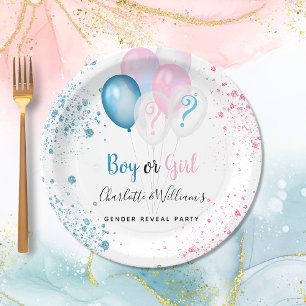 Assiettes En Carton Gender reveal party boy girl blue pink glitter