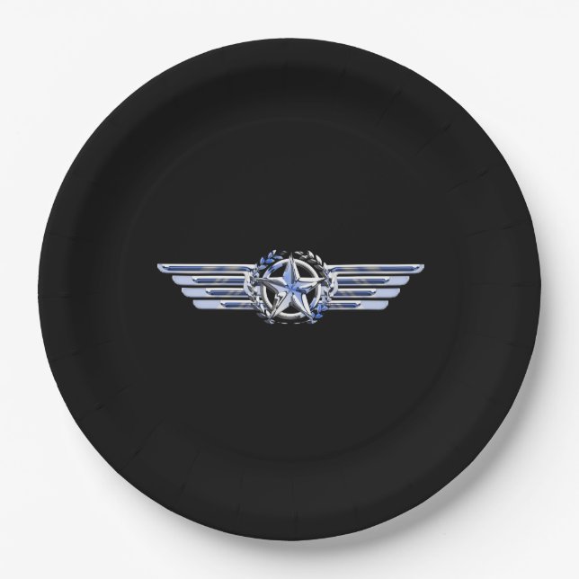 Assiettes En Carton Général Air Pilot Chrome Comme Star Wings Black (Devant)