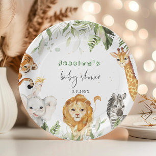 Assiettes En Carton Genre neutre Safari animaux baby shower serviettes