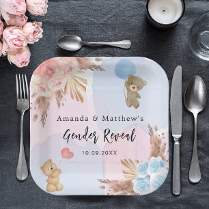 Assiettes En Carton Genre révéler la fête pampas tedbear bleu rose