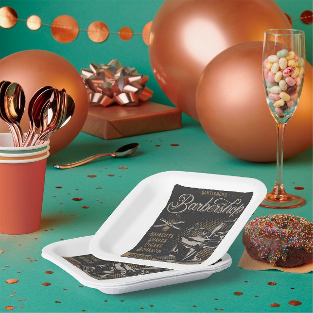 Assiettes En Carton Gentlemen’s Barbershop Retro Haircuts Shaves (Créateur téléchargé)