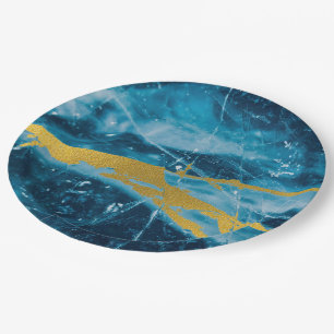 Assiettes En Carton Géode Agate Gemstone Blue et Gold