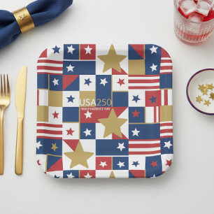 Assiettes En Carton Geometric USA250 4 juillet ID1315