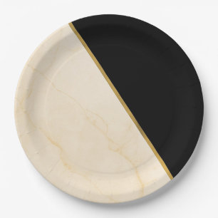 Assiettes En Carton Géométrie Dorée Luxe Ivoire & Mariage Marbre Or