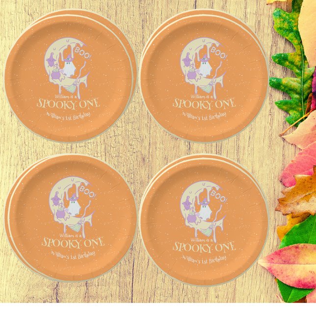 Assiettes En Carton Ghost Boo Moon Éffrayant One Boy Halloween Anniver (Créateur téléchargé)