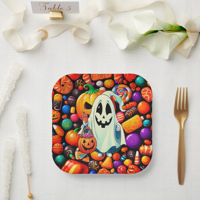 Assiettes En Carton Ghost Candy Halloween mignonne (Mariage)