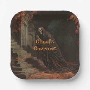 Assiettes En Carton Ghoul's Gourmet Halloween fantôme Vintage en Crypt