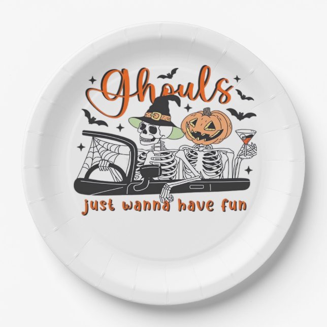Assiettes En Carton Ghouls Just Wanna Amusement - Halloween Skeletons  (Devant)