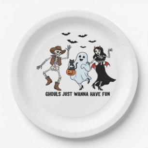 Assiettes En Carton Ghouls veut juste s'amuser - Danser Squelette Spoo