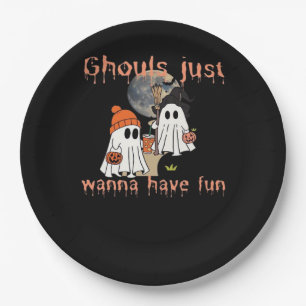Assiettes En Carton Ghouls veut juste s'amuser Halloween Drôle Slogan