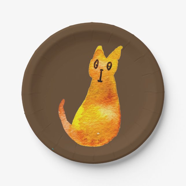 Assiettes En Carton Ginger cat mignon aquarelle illustration art (Devant)