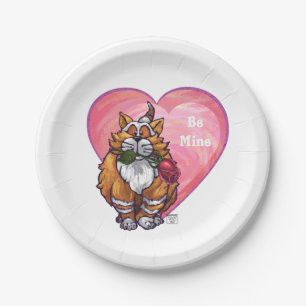 Assiettes En Carton Ginger Cat Saint-Valentin