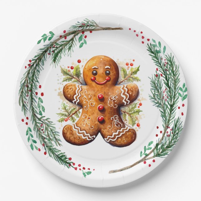 Assiettes En Carton Gingerbread Cookie et Christmas Holly (Devant)