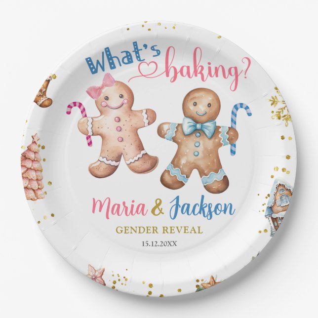 Assiettes En Carton Gingerbread Cookies Gender Reveal Paper Plate (Devant)