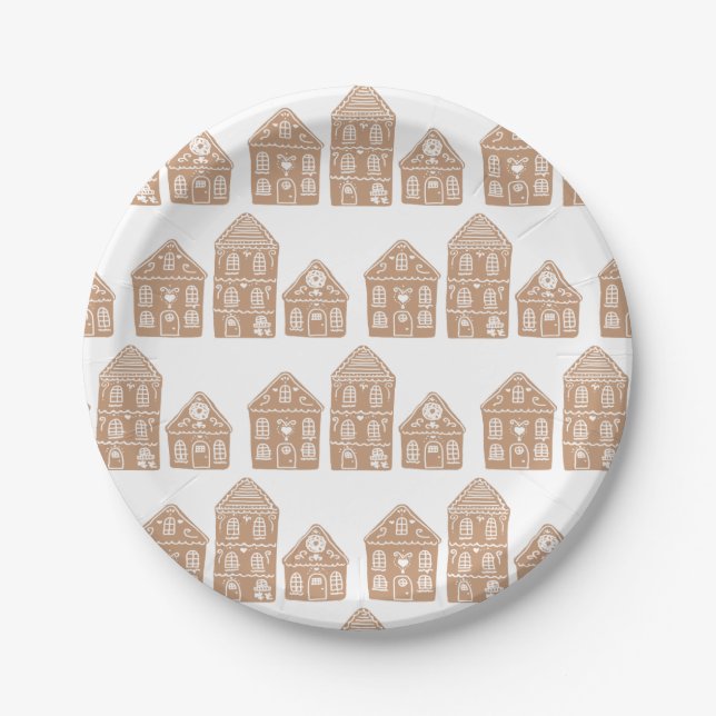 Assiettes En Carton Gingerbread House Village Illustration (Devant)