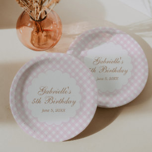 Assiettes En Carton Gingham à carreaux rose délicat