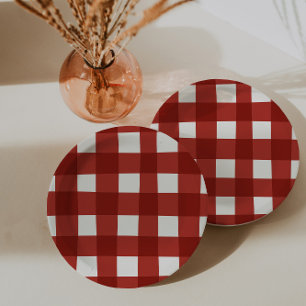 Assiettes En Carton Gingham à Carreaux Rouge Fille Anniversaire