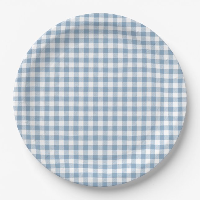 Assiettes En Carton Gingham Bleu Fantaisie (Devant)