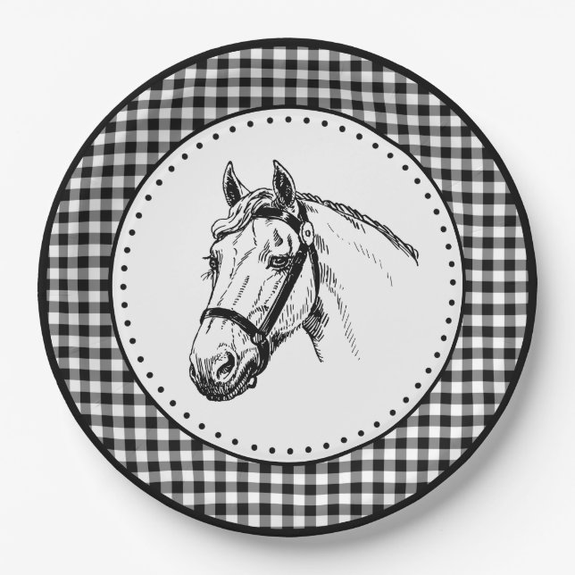 Assiettes En Carton Gingham Cheval (Devant)
