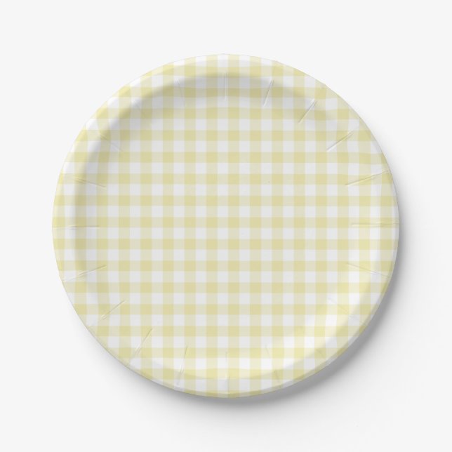 Assiettes En Carton Gingham Classique Beurre Jaune (Devant)