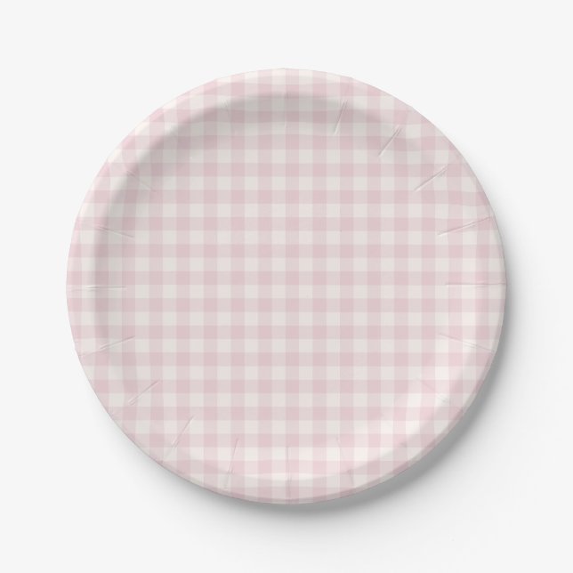 Assiettes En Carton Gingham Classique de Printemps | Douce Rose (Devant)