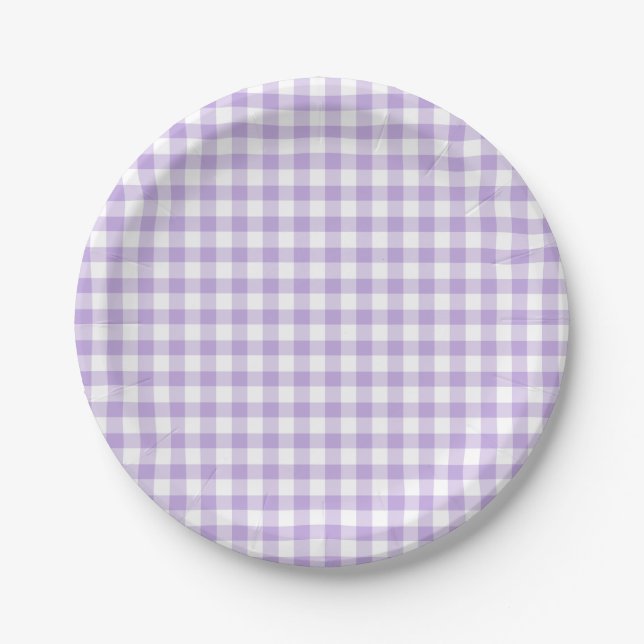 Assiettes En Carton Gingham Classique Lavande Douce (Devant)