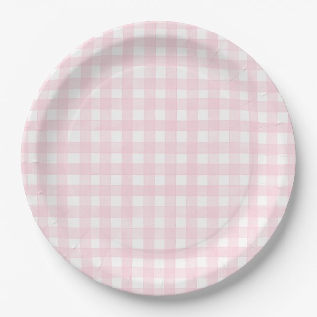 Assiettes En Carton Gingham Classique Rose (Devant)