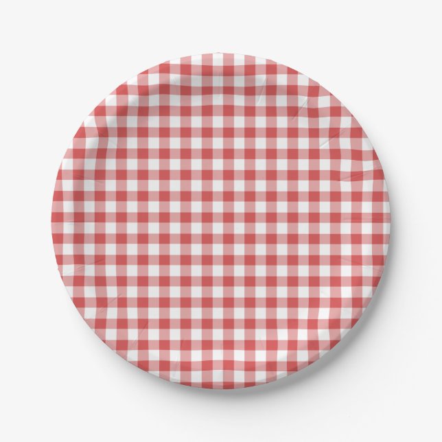 Assiettes En Carton Gingham Classique Rouge Corail (Devant)