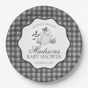 Assiettes En Carton Gingham noir Little Boo Fantôme Baby Shower Desser