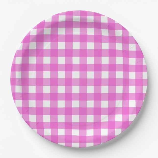 Assiettes En Carton Gingham rose (Devant)