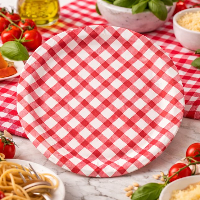 Assiettes En Carton Gingham Rouge Rustique (Rustic Red Gingham Paper Plates)