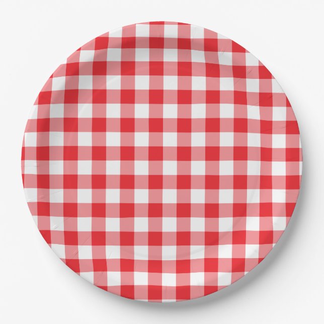 Assiettes En Carton Gingham rouge vif de campagne (Devant)