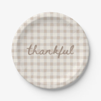 Assiettes En Carton Gingham Tan Neutre Reconnaissant