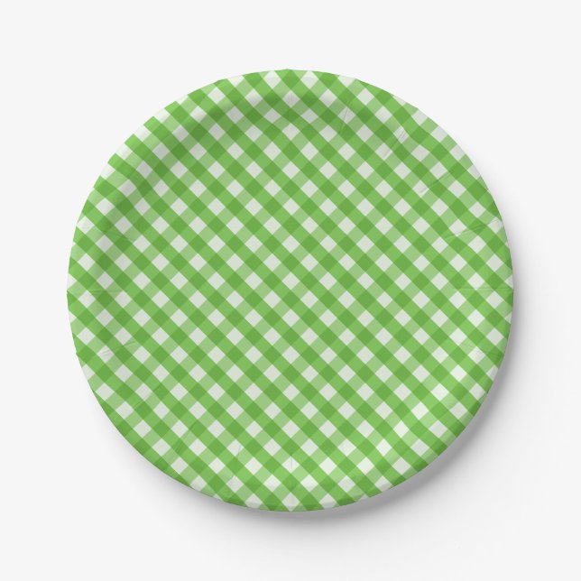 Assiettes En Carton Gingham vert (Devant)