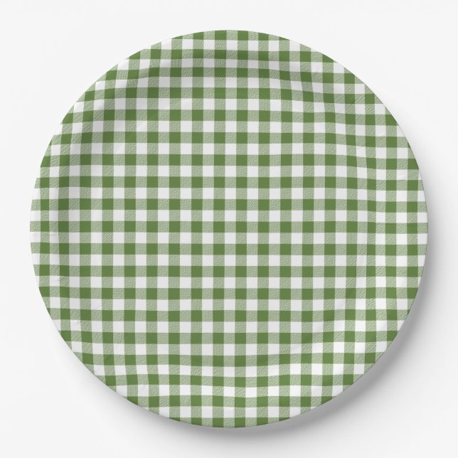Assiettes En Carton Gingham vert fantaisiste (Devant)
