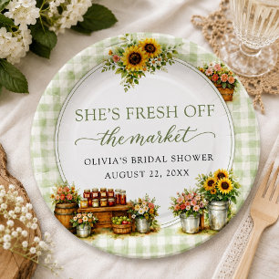 Assiettes En Carton Gingham Vert Rustique Elle est fraîche sur le marc