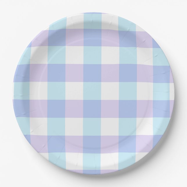 Assiettes En Carton Gingham Violet Pastel (Devant)