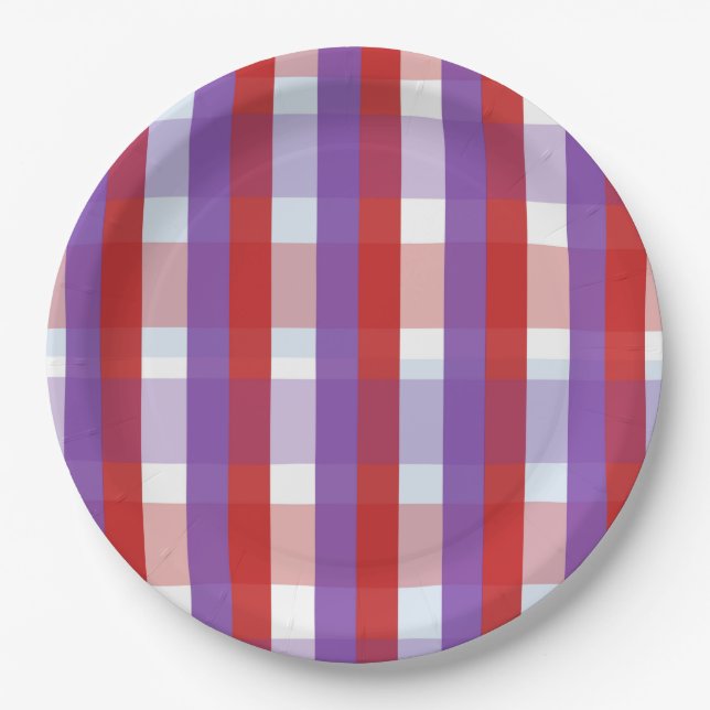 Assiettes En Carton Gingham violet, rouge et rose (Devant)