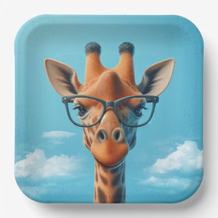 Assiettes En Carton Girafe Dans Les Nuages Portant Des Lunettes D'Oeil
