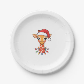 Assiettes En Carton Girafe de Noël chapeau de Père Noël et lumières co