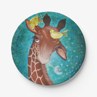 Assiettes En Carton Girafe mignonne avec des oiseaux