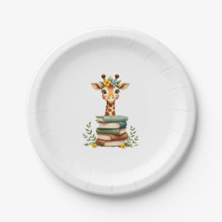 Assiettes En Carton Girafe Mignonne Avec Livre Floral Bookworm Bibliot