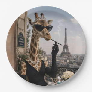 Assiettes En Carton Girafe Parisienne en Élégance Noire