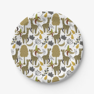 Assiettes En Carton Girafe sans couture motif jaune blanc haute