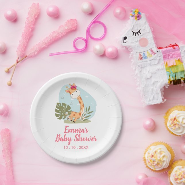 Assiettes En Carton Giraffe Baby shower Napkin (Girl Safari Animal) (Fête)